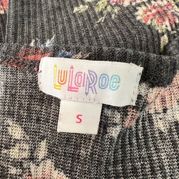 LuLaRoe Sarah Duster Cardigan Size S Small Gray Multicolor Floral Print Ribbed - Picture 5 of 6